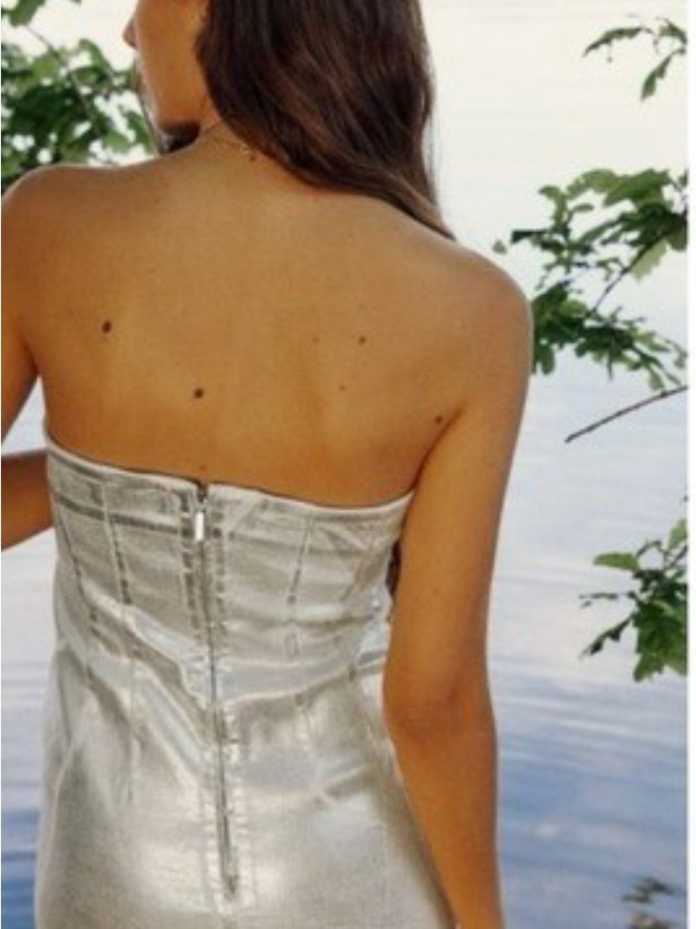 Zara silver denim Strapless Silver Maxi Dress - Elegant Evening Gown photoshoot - Picture 4 of 16